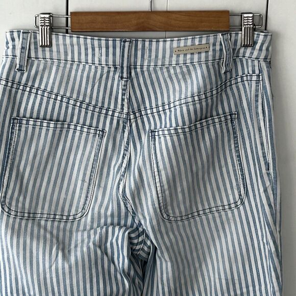Pilcro Anthropologie Pants Size 29 Denim Blue White Stripe Button Fly Straight - Picture 9 of 11